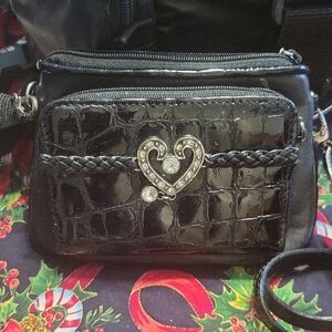 Black Crossbody Bag with Textured Finish and Silver Zipper